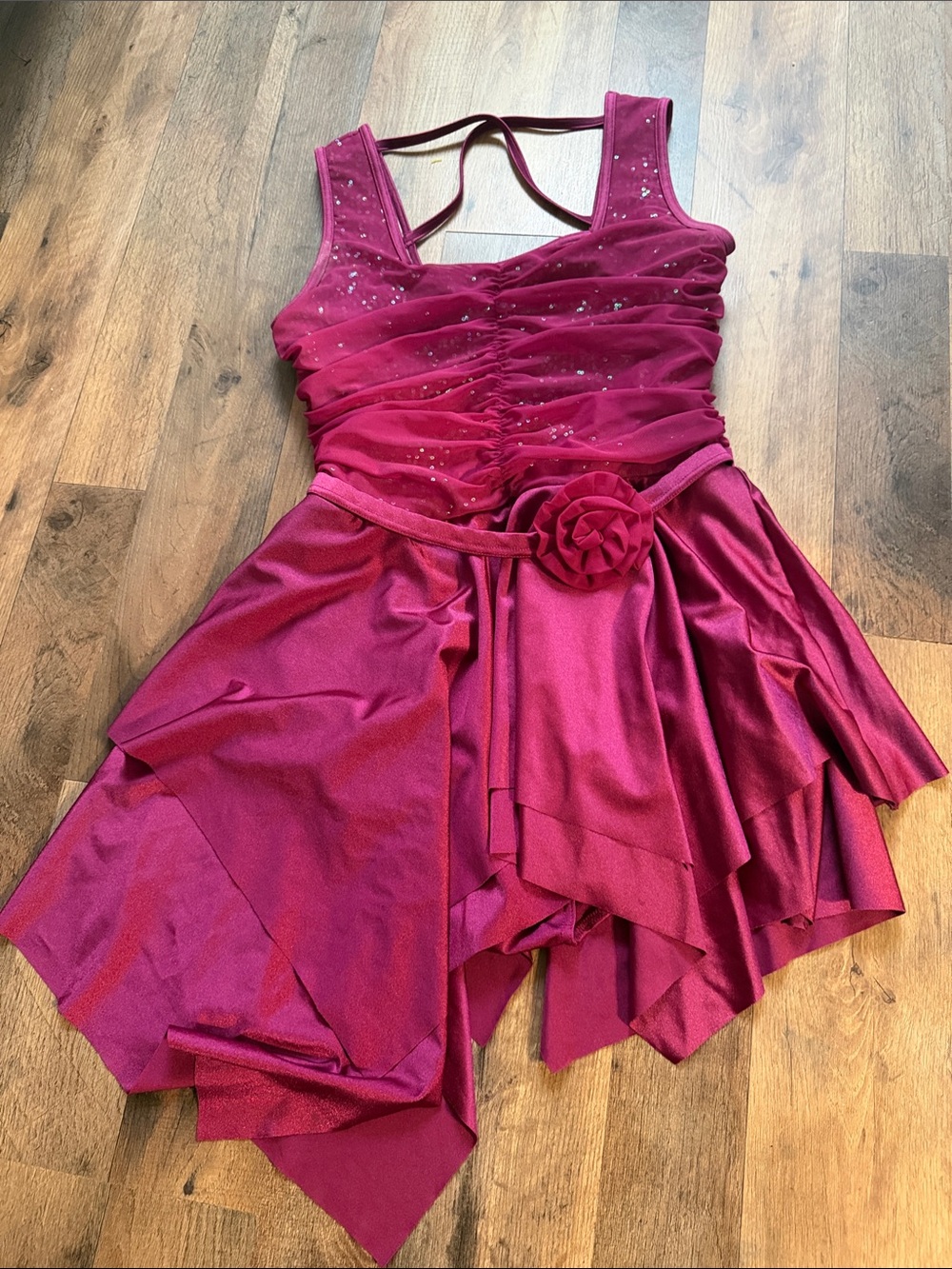 Womens Sparkle Dance Dress with Flower Waist - Magenta